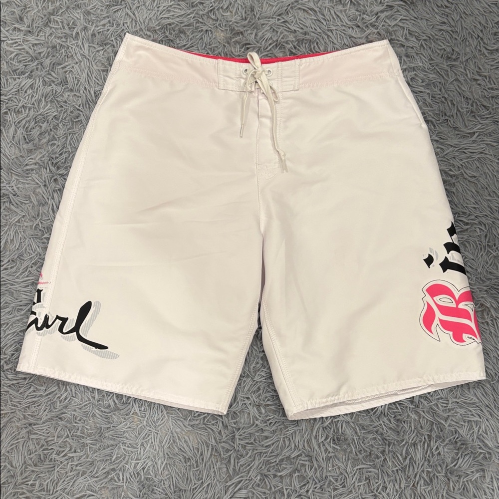 Rip Curl White Board Shorts with Pink Accents
